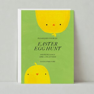 Plantilla de invitación para fiesta de Pascua personalizable sin papel / Gráfico / Animal, Pollito, Pollito bebé, Lindo, Amarillo, Verde / Descarga instantánea