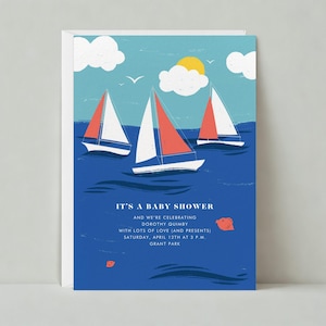 Paperless Post Anpassbare Babypartyeinladungsvorlage | Segelboot, Fisch, Meer, Sonne, Wasser, Segel, Boot, See | Sofort Download