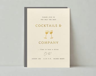 Paperless Post Customizable Cocktail Party Invitation Template | Graphic | Simple, Satin, Gold Foil, Wine Glass, Cream | Instant Download