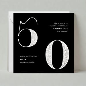 Plantilla de invitación para fiesta de cumpleaños personalizable sin papel / Negrita y tipográfica / 50.° cumpleaños / Descarga instantánea
