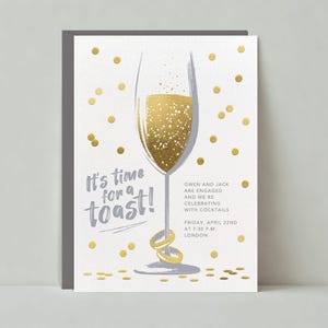 Papierloze post aanpasbare uitnodigingssjabloon verlovingsfeest | Vrolijk en levendig, illustratief | Bubbels, glas | Direct downloaden
