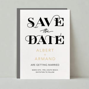 Plantilla personalizable para guardar la fecha de boda sin papel / Negrita y tipográfica / Impresión, elegante, elegante, fuente, negro / Descarga instantánea