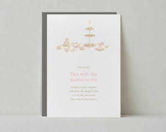 Baby Shower Invitation | Drawn, Light, Classy, Pink, Gold, Tea Party |Paperless Post Customizable Template | Instant Download