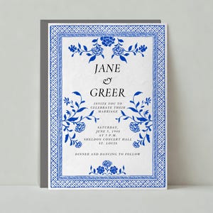 Modèle personnalisable de faire-part de mariage romantique sans papier | millésime | Faire-part de mariage, bordure florale | Téléchargement instantané