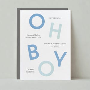 Modèle personnalisable d'invitation de fête de naissance sans papier | Moderne, graphique | bleu bébé, lettres, couleurs pastel | Téléchargement instantané