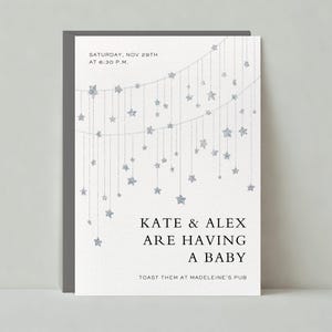 Paperless Post Anpassbare Babypartyeinladungsvorlage | Glitter, Kleiner Stern, winziger Stern, silberfarbener Stern | Sofort Download