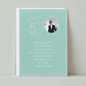 Modelo de convite para festa de aniversário de marcos personalizável sem papel | Moldura, Borda, Verde, Clássico, Foto | Download instantâneo