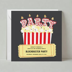 Kids Birthday Party Invitation | Ticket Stub, Party, Popcorn, Movies, Blockbusters |Paperless Post Customizable Template | Instant Download