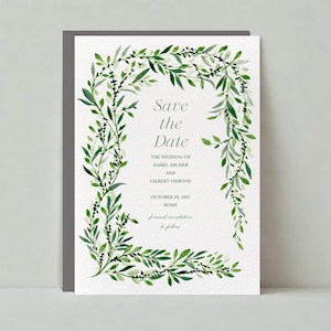 Modelo de reserva de data de casamento personalizável sem papel | Alegre e vibrante, ilustrativo, rústico | Ramo, borda | Download instantâneo