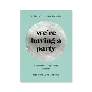 Invitation de fête d'anniversaire d'enfants | Brillant, disco, boule à facettes, soirée dansante, boule disco | Modèle personnalisable de publication sans papier | Téléchargement instantané