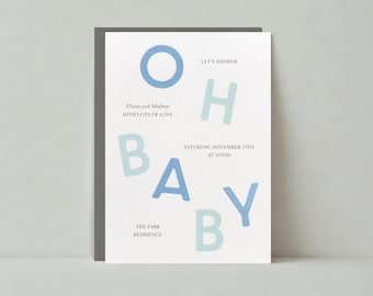 Paperless Post Customizable Baby Shower Invitation Template | Modern, Graphic | Pastel Blue, Letters, Pastel Colors | Instant Download