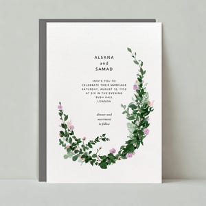 Modelo de convite de casamento personalizável sem papel | Boho, ilustrativo | aquarela, guirlanda floral | Download instantâneo