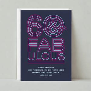 Sjabloon voor papierloze post aanpasbare mijlpaal verjaardagsfeestje |  Verjaardag, neon, roze, blauw, typografie | Direct downloaden
