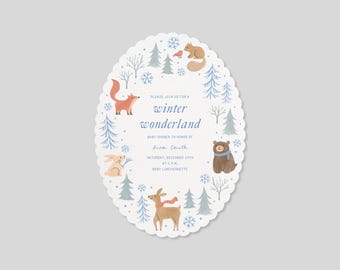 Baby Shower Invitation Template | Illustrative | Illustration, Winter Scene, Forest Animal | Instant Download, Customizable | Paperless Post