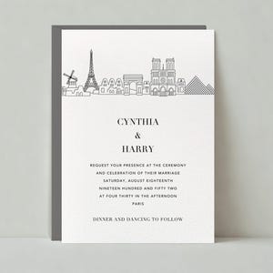 Plantilla de invitación de boda personalizable sin papel / Sencilla y minimalista / París, paisaje urbano, ciudad / Descarga instantánea