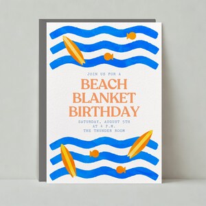 Paperless Post Anpassbare Geburtstagsfeier-Einladungsvorlage | Illustrativ | Meereswellen, Surfbrett, Wellenreiten | Sofort Download