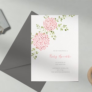 Plantilla de invitación para baby shower personalizable sin papel / Alegre y vibrante, ilustrativa / Pétalos, acuarela / Descarga instantánea