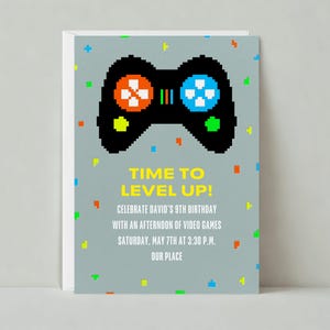 Kids Birthday Party Invitation | Video Games, Pixels, Pixelated, Controls, Green |Paperless Post Customizable Template | Instant Download