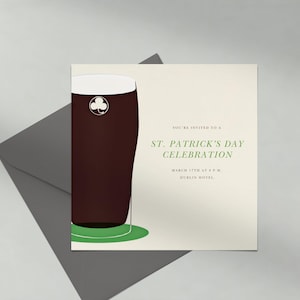 St Patricks Day Party Invitation | Guinness, Pints, Beer, Shamrocks, Ale, Cream |Paperless Post Customizable Template | Instant Download