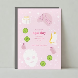 Modèle personnalisable d'invitation de fête d'anniversaire d'enfants de Zazzle.be Liste d'envies Vous avez des idées ? massages, soins du visage, spas, violet | Téléchargement instantané