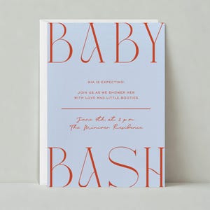 Plantilla de invitación para baby shower personalizable sin papel / Negrita y tipográfica, moderna / Moderna, tipografía, naranja / Descarga instantánea