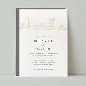 Modèle personnalisable de faire-part de mariage sans papier | Simple et minimaliste | Paris, ville, horizon, amour | Téléchargement instantané