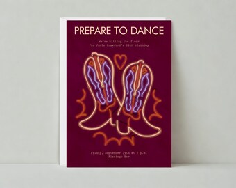 Birthday Party Invitation | Retro | Boots, Neon, Heart, Cowboy Boots |Paperless Post Customizable Template | Instant Download