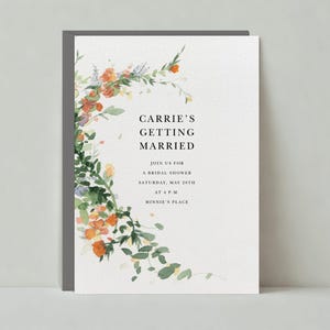 Modelo de convite para chá de panela | Ilustrativo, Rústico | Aquarela, Ramo, Flores | Download instantâneo, Personalizável | Postagem sem papel