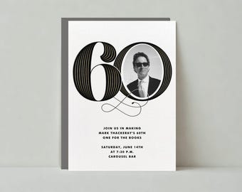 Milestone Birthday Party Invitation Template | 60th, Sixties, Black, Gold, Retro, Photo | Instant Download, Customizable | Paperless Post