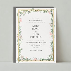 Modelo de convite de casamento personalizável sem papel | Ilustrativo, romântico | Aquarela, country | Download instantâneo