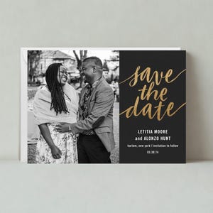 Plantilla para guardar la fecha de boda / Boho, llamativa y tipográfica / Foto, minimalista, sencilla / Descarga instantánea, personalizable / Publicación sin papel