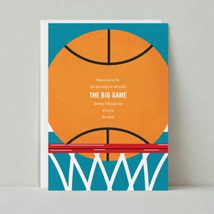 Plantilla de invitación personalizable para fiesta deportiva sin papel / Baloncesto, baloncesto, noche de juegos, azul, deportes y actividades / Descarga instantánea