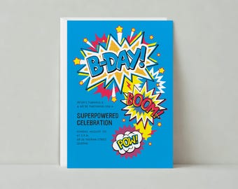 Paperless Post Customizable Kids Birthday Party Invitation Template | Bam, Pow, Pop Art, Superhero, Comic Books | Instant Download