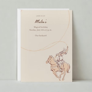 Papierloze post aanpasbare sjabloon voor kinderverjaardagsfeestje | Illustratief | Rodeo's, lasso, 10e, 10e, cowgirls | Direct downloaden