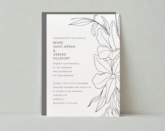 Paperless Post Customizable Wedding Invitation Template | Boho | Petals, Flowers, Drawn, Leaves, Artistic | Instant Download