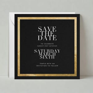 Plantilla personalizable para guardar la fecha de Bar y Bat Mitzvah sin papel / Negrita y tipográfica, moderna / Borde / Descarga instantánea