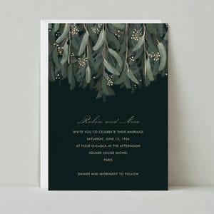 Modelo de convite de casamento personalizável Paperless Post | Romântico | Folhas penduradas, Preto, Rústico | Download instantâneo