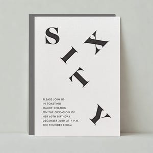 Modelo de convite para festa de aniversário de marcos personalizável sem papel | Anos 60, moderno, 60º, letras, simples, artístico | Download instantâneo