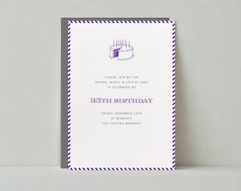 Birthday Party Invitation | Graphic | Icons, Purple, Cake, Stripes, Border |Paperless Post Customizable Template | Instant Download