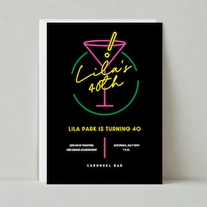Plantilla de invitación de fiesta de cumpleaños personalizable sin papel / Retro / Cumpleaños importante, fiesta temática de los 90 / Descarga instantánea
