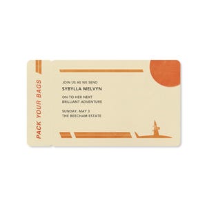 Modello di invito per festa di addio personalizzabile senza carta / Retro / Viaggio, biglietto aereo, sole, crema / Download immediato