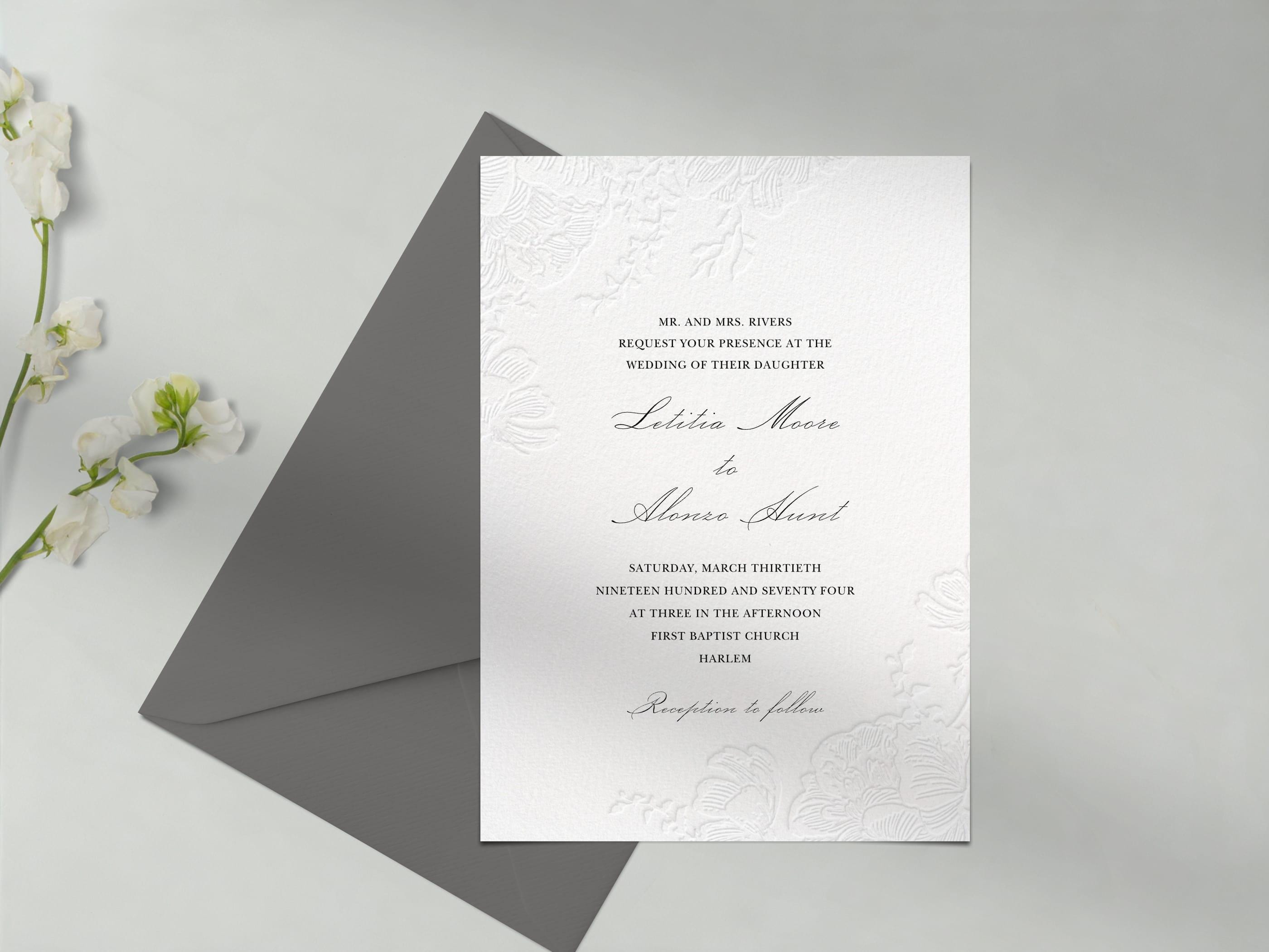 Wedding Invitation Template | Classic, Elegant, Calligraphy, Embossed Floral, Traditional | Instant Download, Customizable | Paperless Post