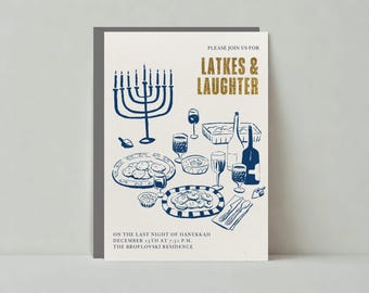 Paperless Post Customizable Hanukkah Party Invitation Template | Illustrative | Table Setting, Wine, Dinner Table | Instant Download