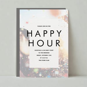 Papierloze post aanpasbare sjabloon voor happy hour-uitnodiging | Modern, abstract | Feest, confetti | Direct downloaden