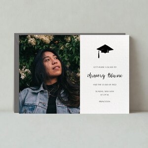 Plantilla de invitación para fiesta de graduación personalizable sin papel / Boho, simple y minimalista, rústico / Foto, imagen / Descarga instantánea