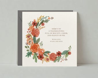 Paperless Post Customizable Thanksgiving Card Template | Autumn, Fall, Flowers, Wreath, Orange, Floral | Instant Download