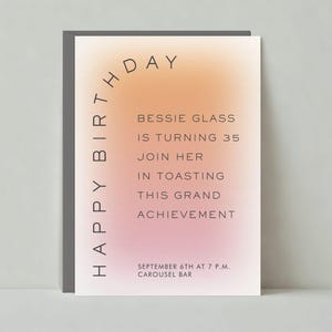 Plantilla de invitación de fiesta de cumpleaños personalizable sin papel / Alegre y vibrante, moderna, abstracta / Descarga instantánea