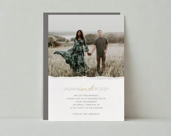 Engagement Party Invitation Template | Boho | Photo, Simple, Edges, Tears, White | Instant Download, Customizable | Paperless Post