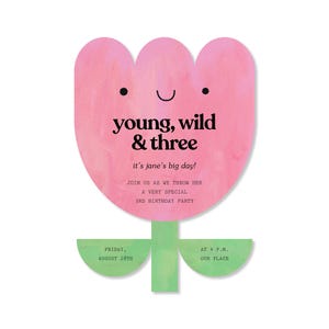 Plantilla de invitación de cumpleaños para niños personalizable sin papel / Alegre y vibrante / Cara sonriente, flor / Descarga instantánea