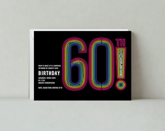 Surprise 60th Milestone Birthday Party Invitation Template | Birthday, Neon, Rainbow | Instant Download, Customizable | Paperless Post